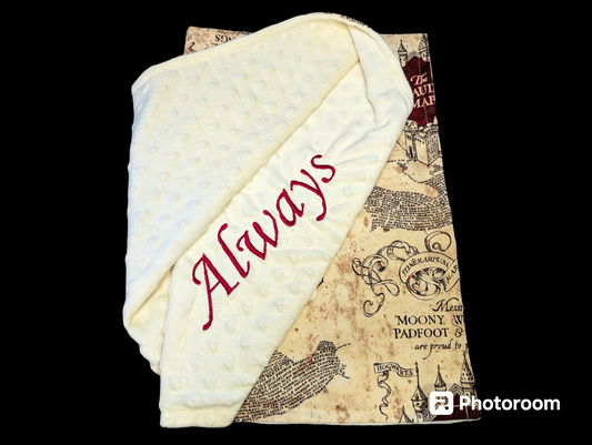 Marauder's Map Embroidered Minky Blanket